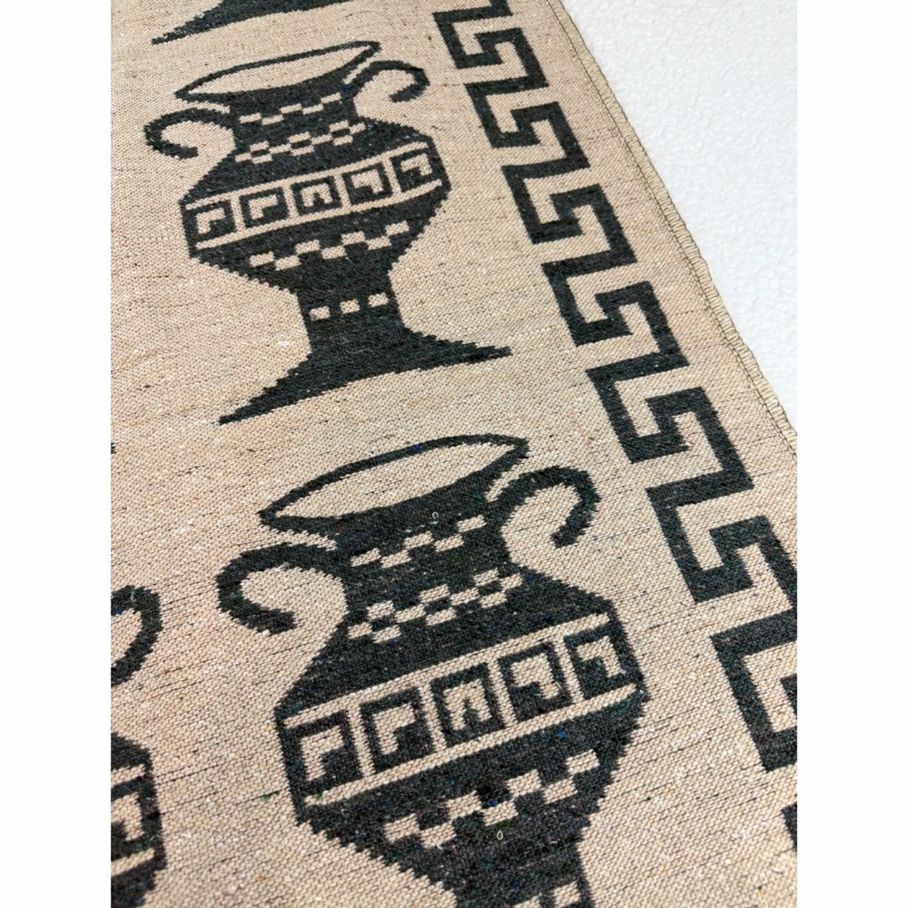 Tan/Black Woven Wall Tapestry with Greek Vase Design - Picture 4 of 12
